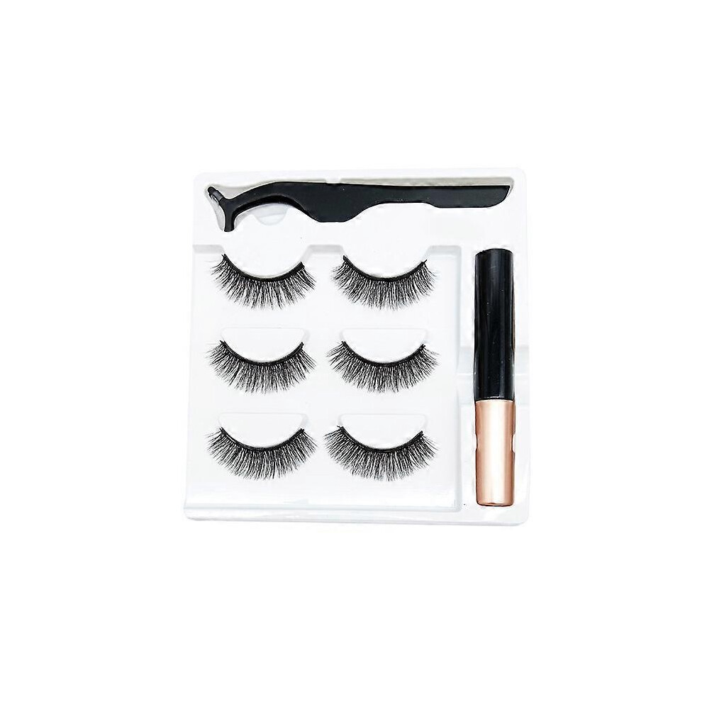 (As show, One size) Magnetic False Eyelashes Eyeliner, 3 Pairs Reusable Natural Magnetic Eyelashes with Eyeliner and Eyelash Curler, 3D Magnetic Water