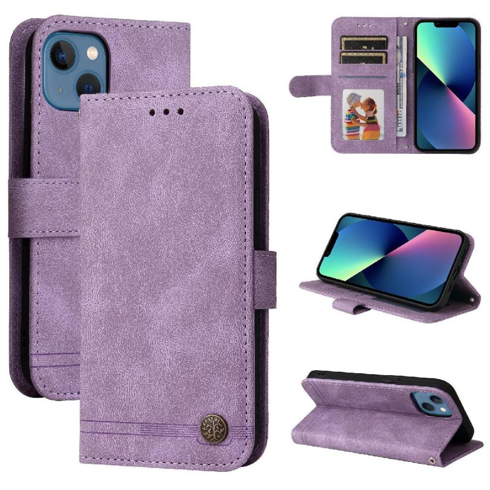 (Purple) Compatible With Iphone 13 Mini Case Wallet Shockproof Card Slot Holders Short Strap Long Strap Purple 764563703869