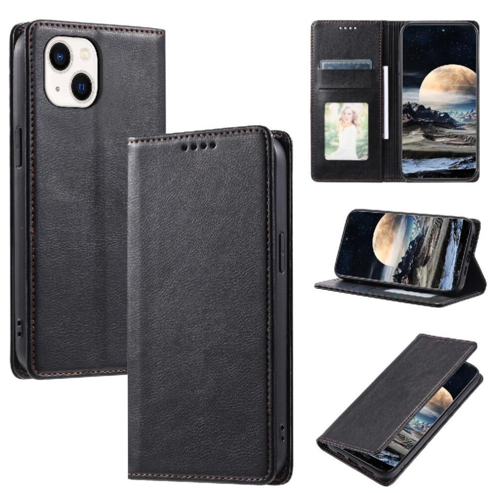 (Black) Flip Case For Iphone 13 Magnetic Card Slots Holder Slim Wallet Pu Leather Protective Black 764563704590