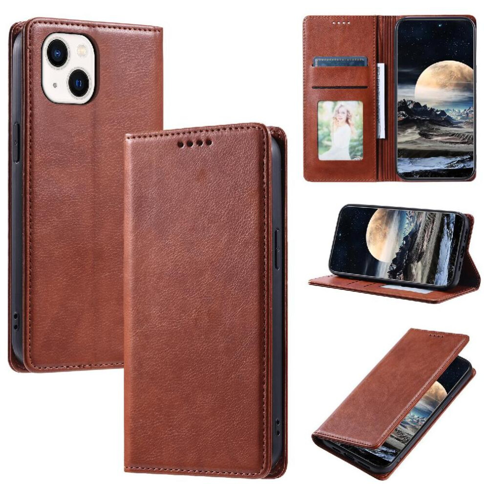 (Brown) Flip Case For Iphone 13 Magnetic Card Slots Holder Slim Wallet Pu Leather Protective Brown 764563704576