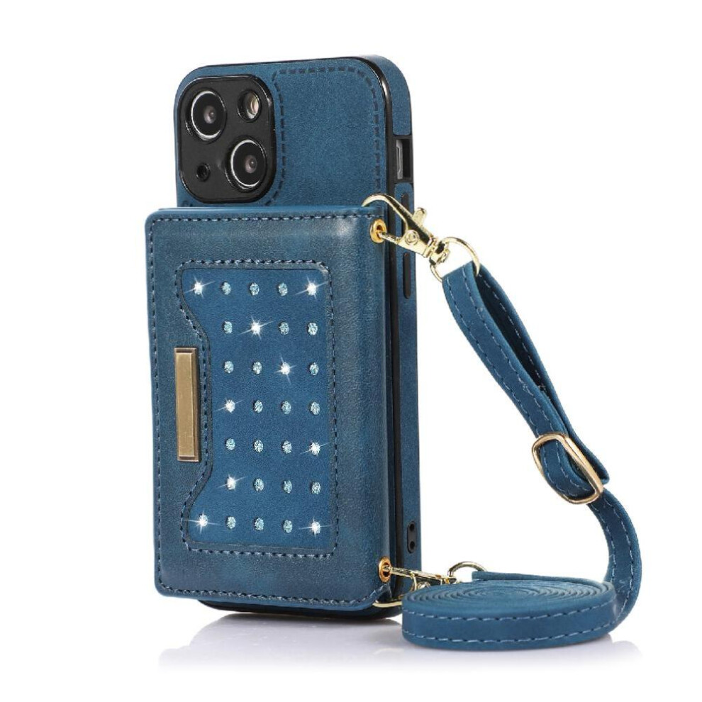 Photos - Case  Compatible with iphone 13 Mini Fashion Glitter Wallet  Magnetic Closure Crossbody Strap Flip  Rfid Blocking P(Blue)