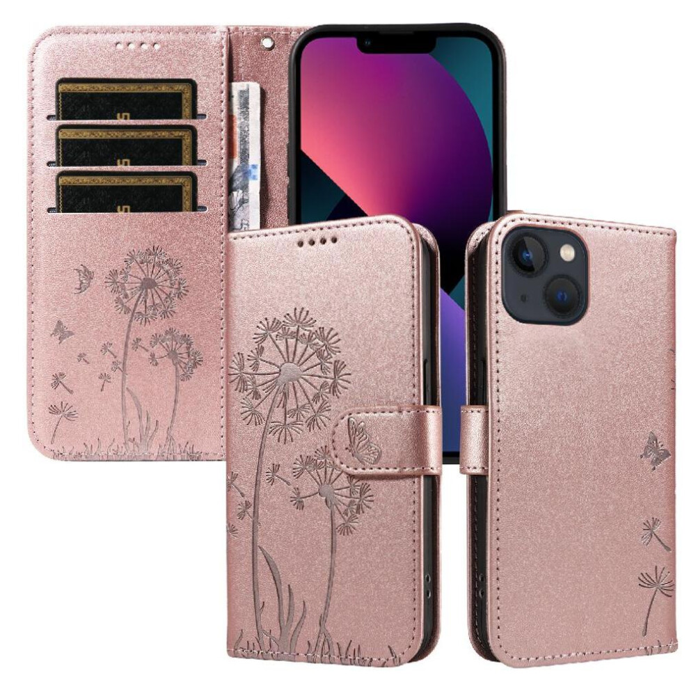 Photos - Case Compatible with iphone 13 Flip with Card Slots and Wrist Strap Stylish and Protective Dandelion Print Leather Ph(Pink)