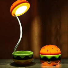 Cute Desk Lamp for Kids, Rechargeable Hamburger Small Desk Lamps with Adjustable Neck Dimmable Touch Switch, Reading Table lamp, Kawaii Desk Accessori
