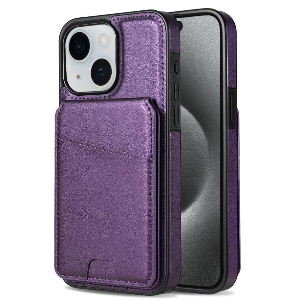 (Purple) Compatible With Iphone 13 Wireless Charging Case Card Holder Kickstand Magnetic Closure Magsafe Wallet Case Purple 764563708468