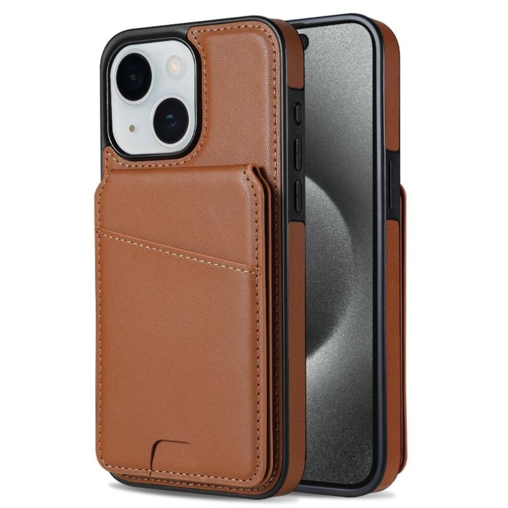 (Brown) Compatible With Iphone 13 Wireless Charging Case Card Holder Kickstand Magnetic Closure Magsafe Wallet Case Brown 764563708451