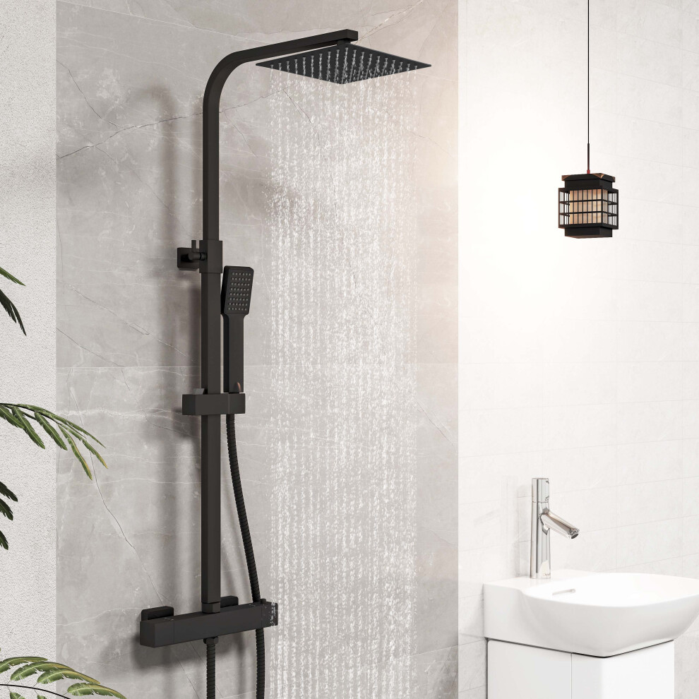 Bathroom Thermostatic Exposed Twin-Head Square Shower Set