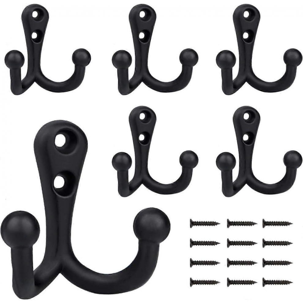 Lot de 6 patères rétro en métal noir pour porte-manteau, salle de bain, cuisine