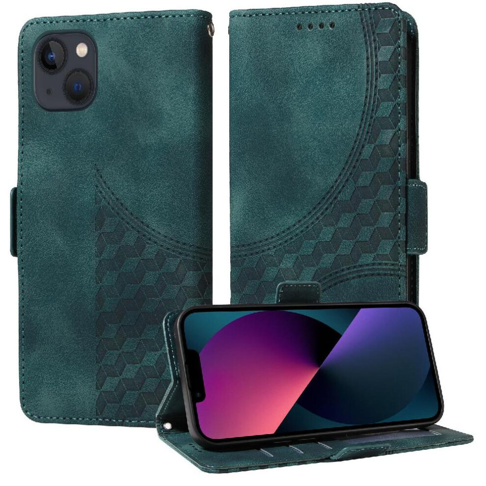 (Green) Case For Iphone 13 Card Slot Holders Protective Cover Quilted Pattern Leather Green 764563709939