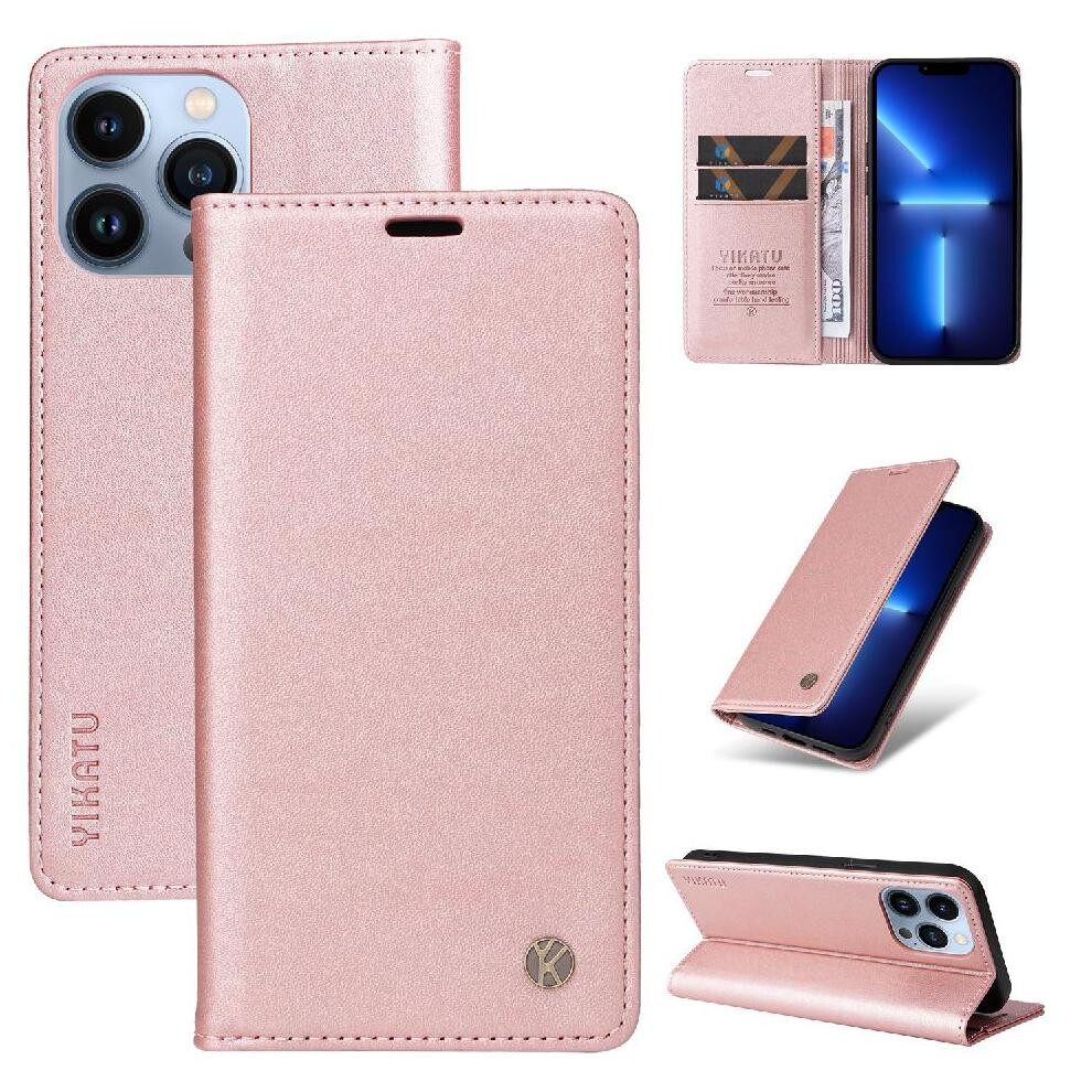 (Pink) Flip Case For Iphone 13 Pro Max Faux Leather And Full Matte Tpu Strong Magnetic Attraction With Card Slots And Stand Functionality Pink 764563711710