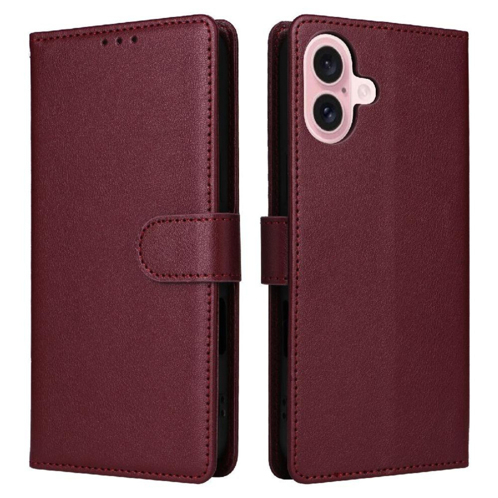(Red) Flip Case For Iphone 16 Card Holder Pu Leather Wallet Case Wrist Strap Kickstand Magnetic Red 764563711987