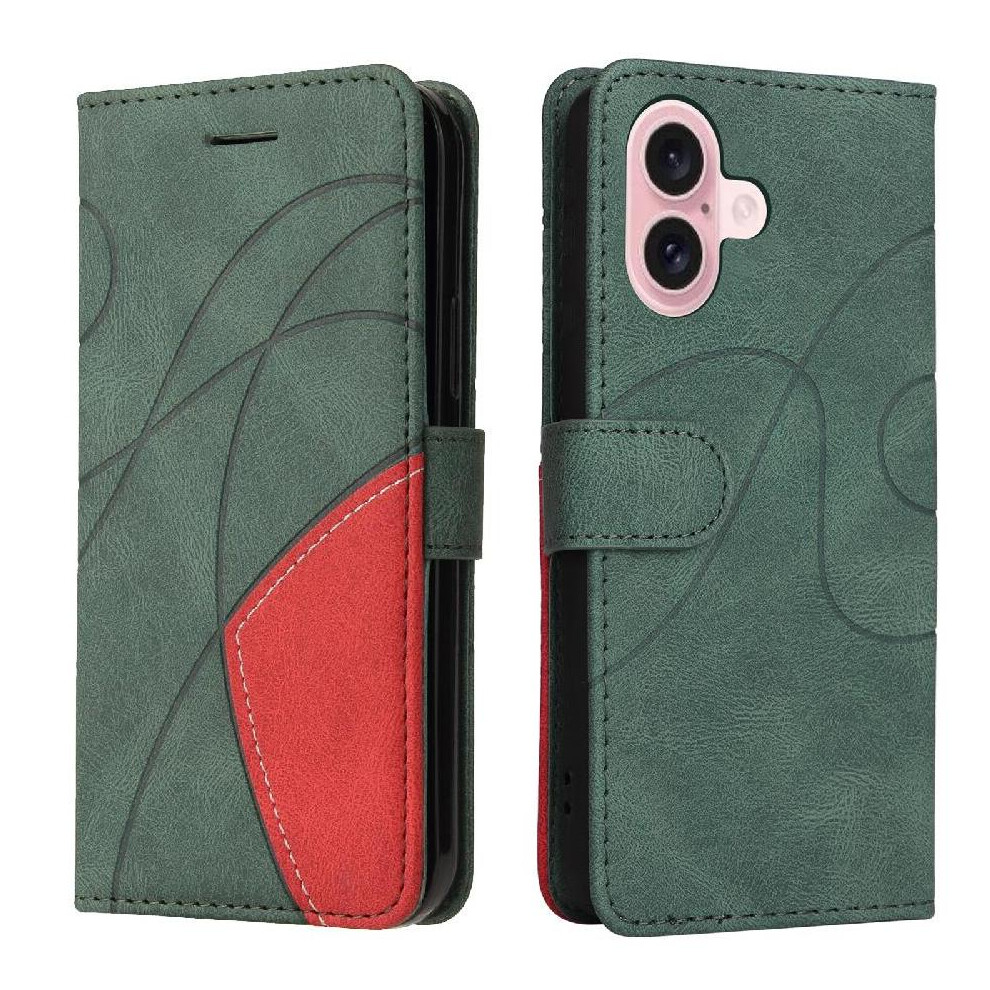Photos - Case  Flip  for iphone 16 Stitching Color Leather Wallet Kickstand Protective with Card Slot Stand Flip Folio Book(Green)