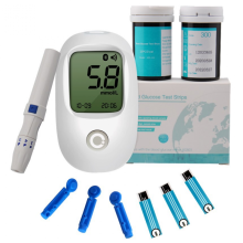 Weißes Blutzuckermessgerät, intelligentes tragbares Blutzuckertest-Kit für ältere Menschen, die zu Hause reisen, 50 Teststreifen/50 Nadeln,