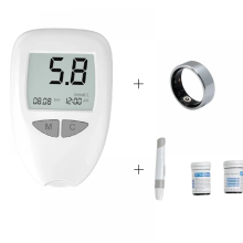 Smart Ring Tracker met slaap- en sportmodus (zilver) + draagbare glucosemonitorkit met 50 strips en naalden voor oudere reizigers