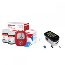 Slimme glucosemeter met vingerclip en 50 tests - Draagbare reiskit voor senioren (rood)