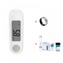 VitalSync Pro Health Bundle: Zilveren slimme ring met slaap- en sportmodus + automatische glucosemeter met reiskoffer voor thuiszorg voor ou