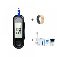 Paquete VitalSync Pro Health: Anillo inteligente dorado con modos de sueño y deporte + medidor de glucosa automático con estuche de viaje pa