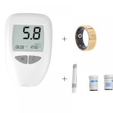 Smart Ring Tracker con modalità sonno e sport (oro) + kit portatile per il monitoraggio del glucosio con 50 strisce reattive e aghi per viag