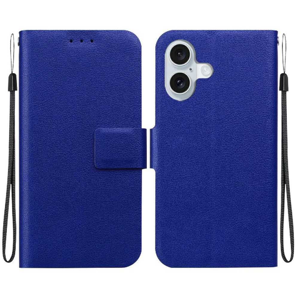 Photos - Case  Flip  for iphone 16 Kickstand with Buckle with Card Slot Pu Leather Pure Colour(Blue)