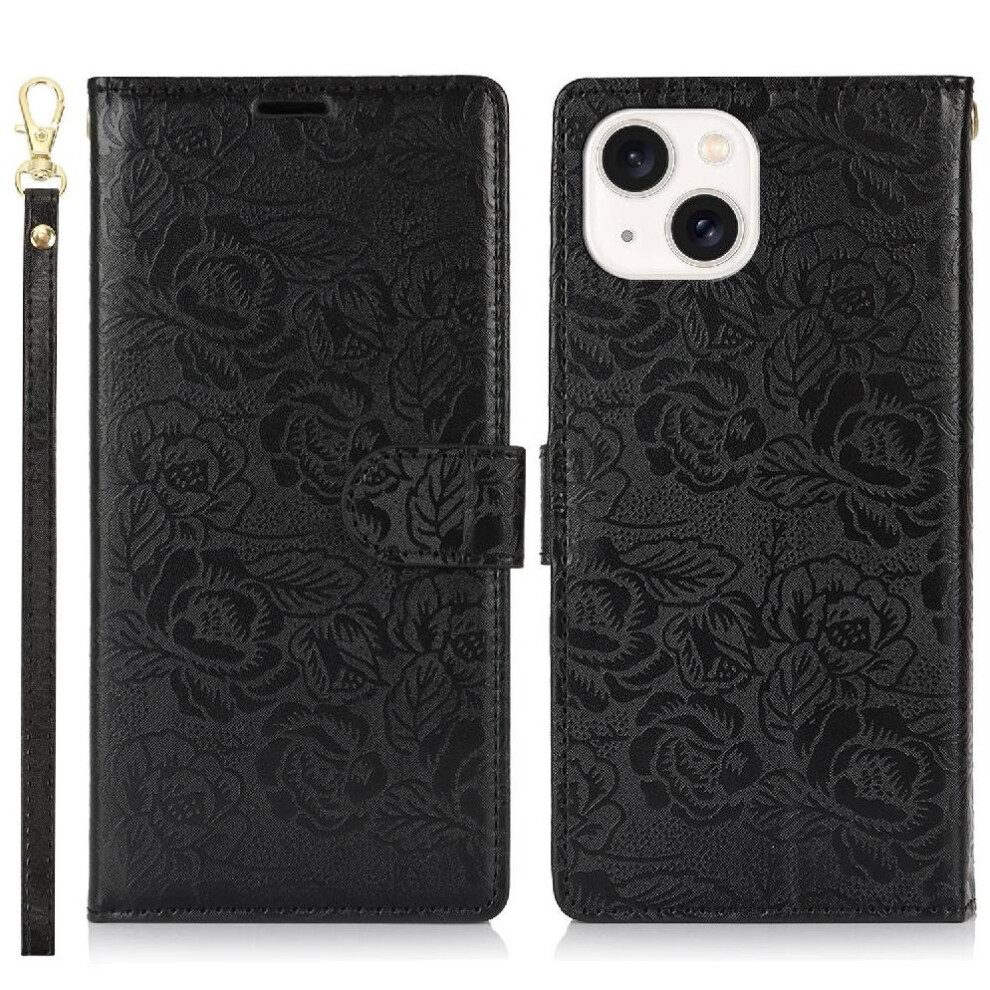 (Black) Flip Case For Iphone 13 Soft Tpu Wallet Wrist Lanyard Magnetic Closure Black 764563715558