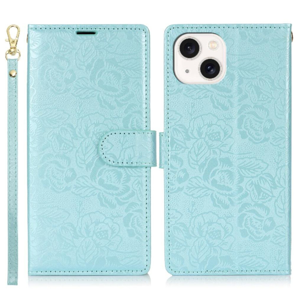 (Blue) Flip Case For Iphone 13 Soft Tpu Wallet Wrist Lanyard Magnetic Closure Blue 764563715589