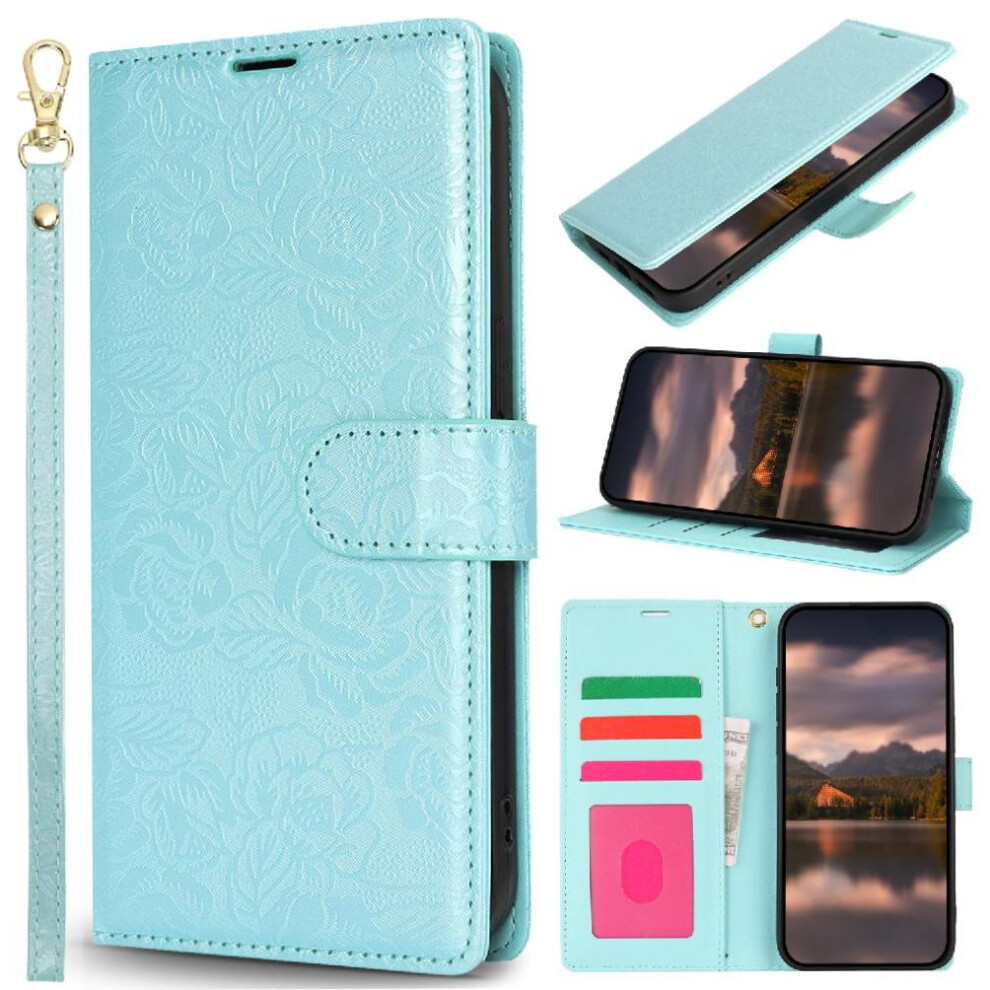 (Blue) Flip Case For Iphone 13 Pro Max Wrist Lanyard Magnetic Closure Soft Tpu Wallet Blue 764563715633