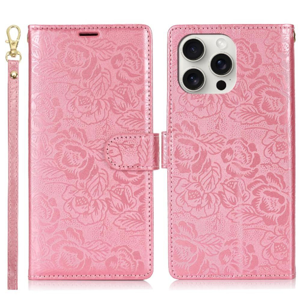 (Pink) Flip Case For Iphone 13 Pro Max Wrist Lanyard Magnetic Closure Soft Tpu Wallet Pink 764563715626