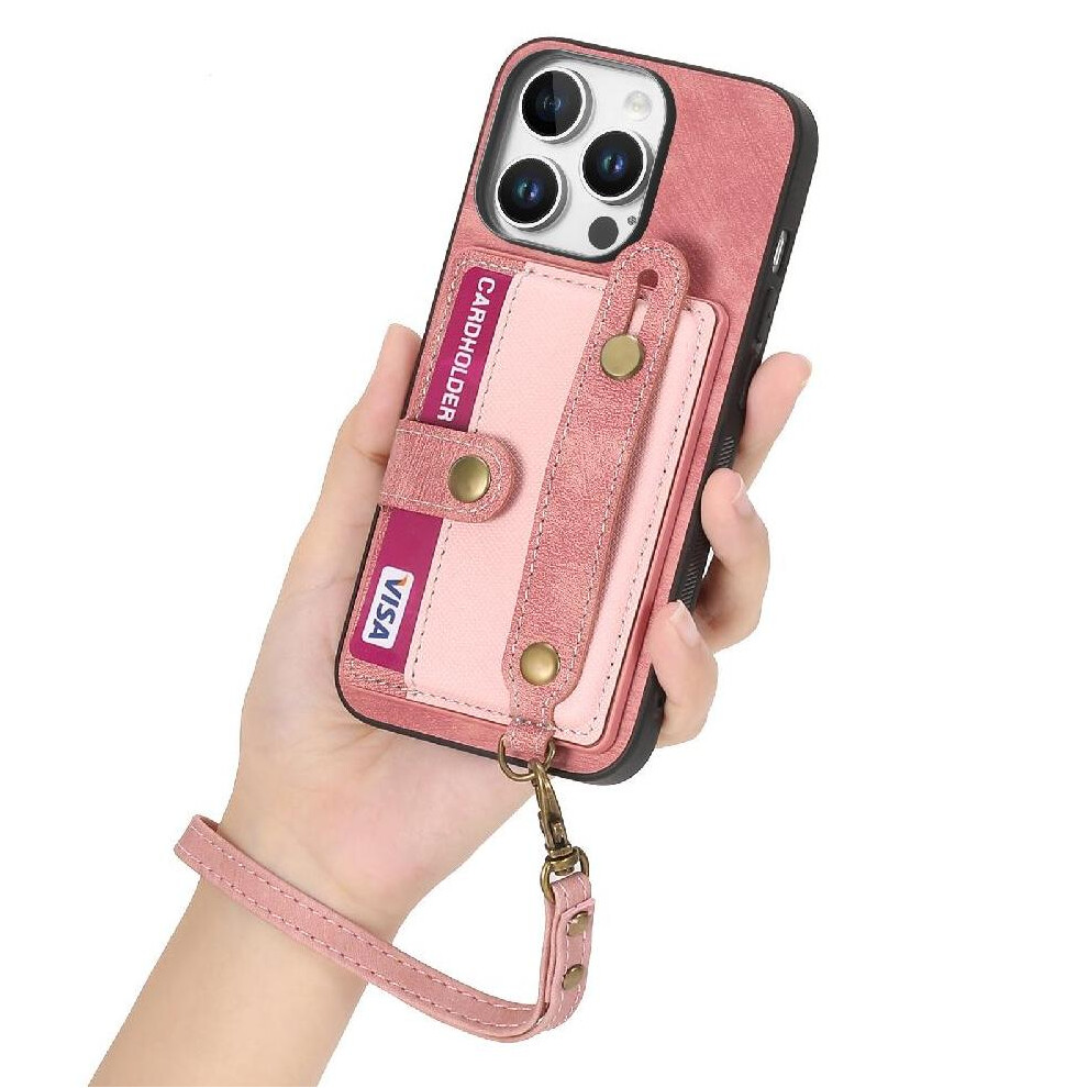 (Pink) Case For Iphone 16 Pro Shockproof Strap Wallet Wristband Pink 764563718313