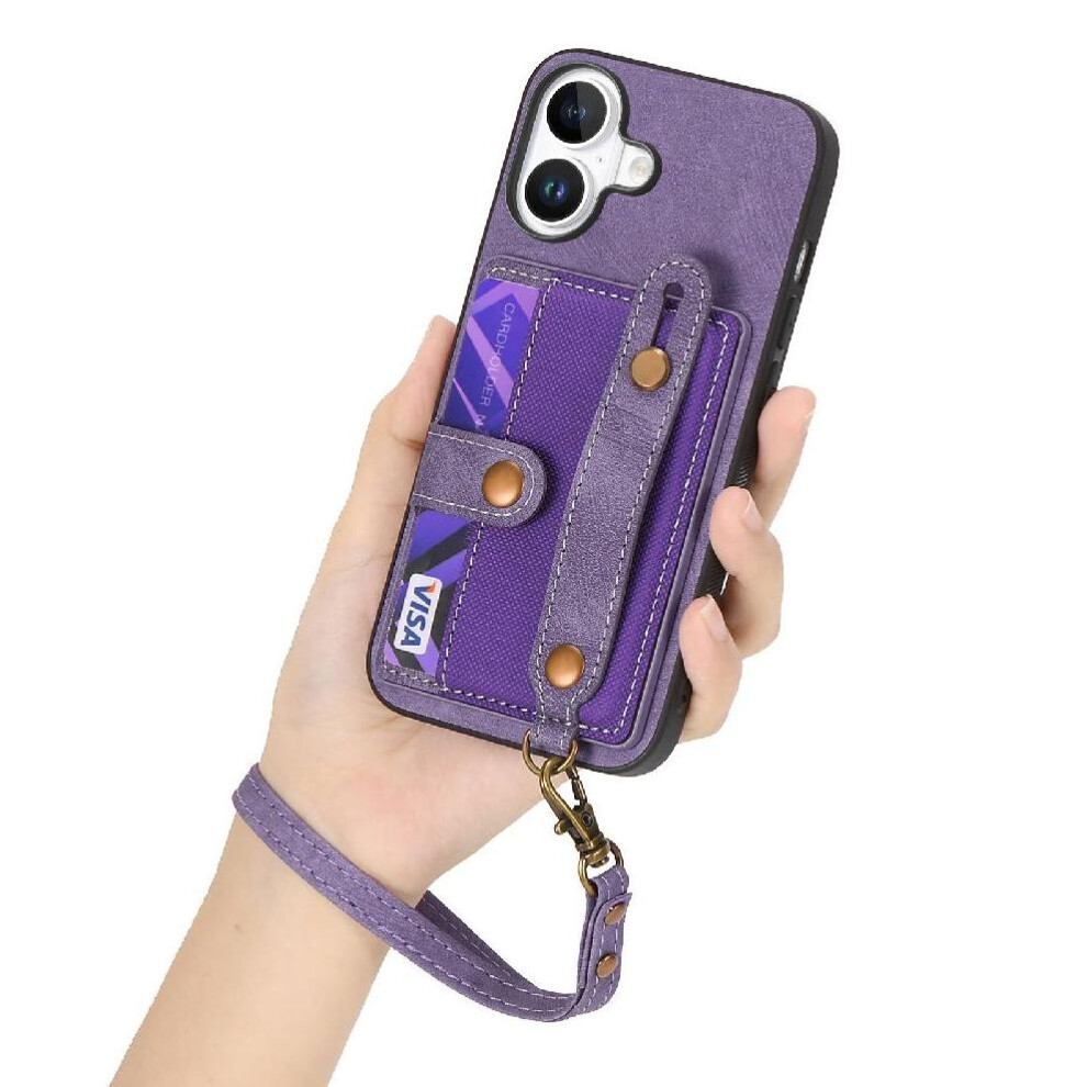 (Purple) Case For Iphone 16 Plus Shockproof Wristband Strap Wallet Purple 764563718443