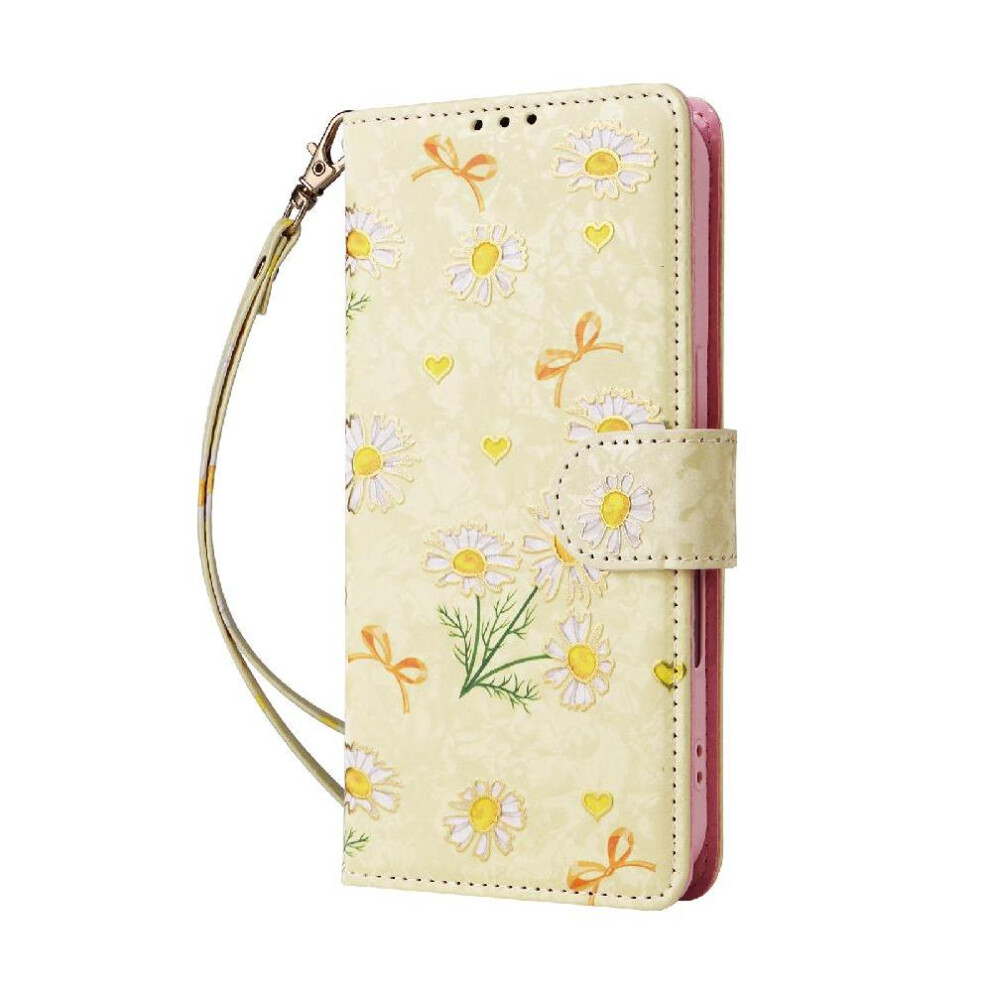 (C3 ) Wallet Phone Case For Iphone 13 3 Card Slots 1 Bill Compartment Painted Flower Rfid Blocking Magnetic Closure Gold 764563718795