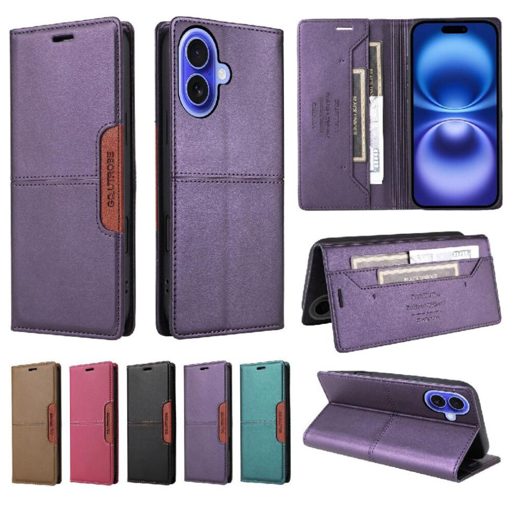 (Purple) Flip Case For Iphone 16 Plus Flip Cover Wallet Shockproof Rfid Blocking Purple 764563719235