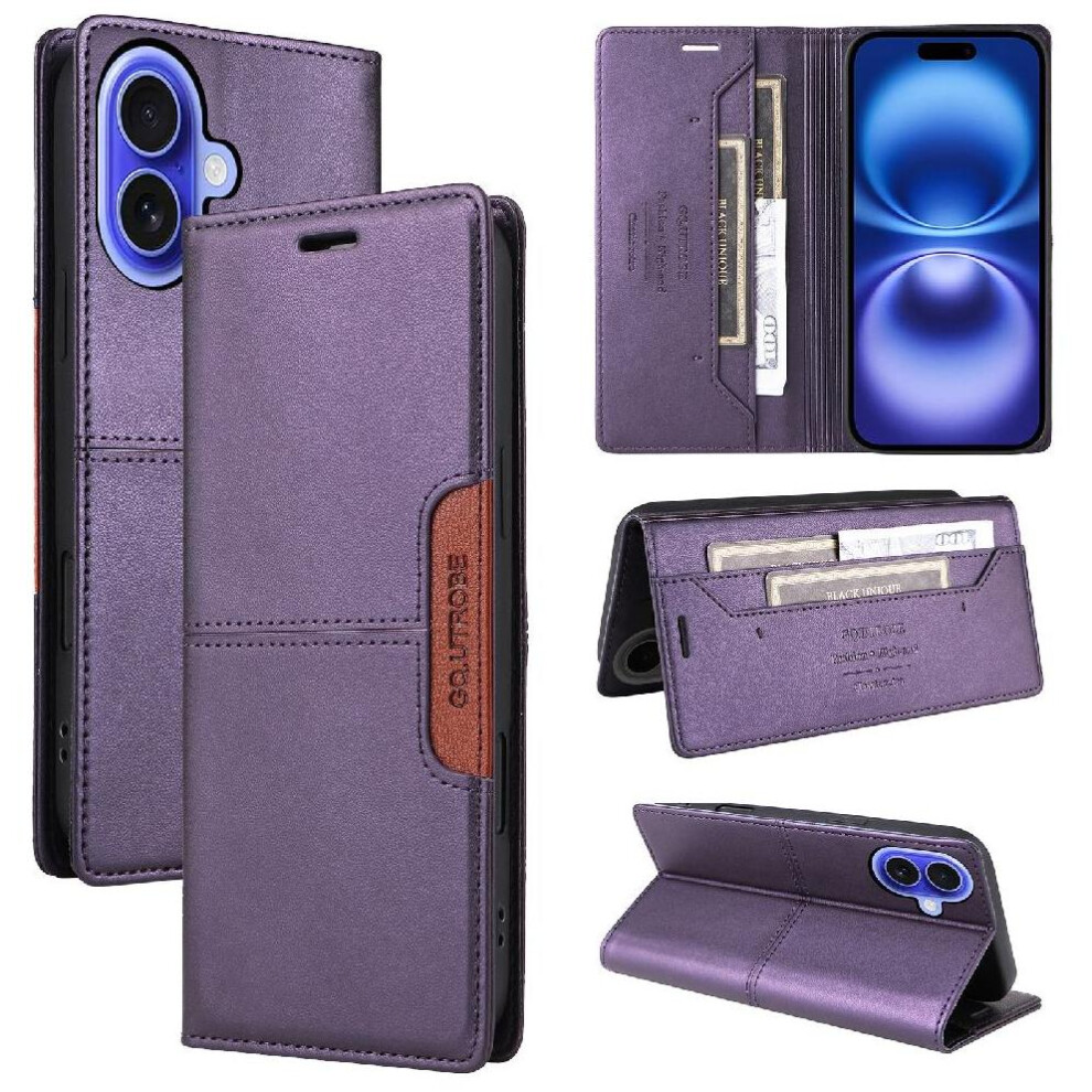 (Purple) Flip Case For Iphone 16 Wallet Rfid Blocking Shockproof Flip Cover Purple 764563719280