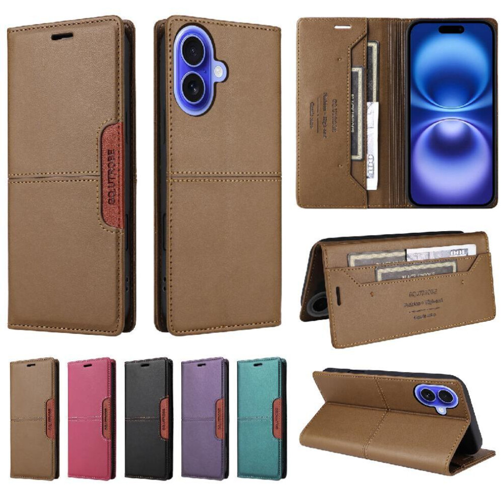 (Brown) Flip Case For Iphone 16 Wallet Rfid Blocking Shockproof Flip Cover Brown 764563719259