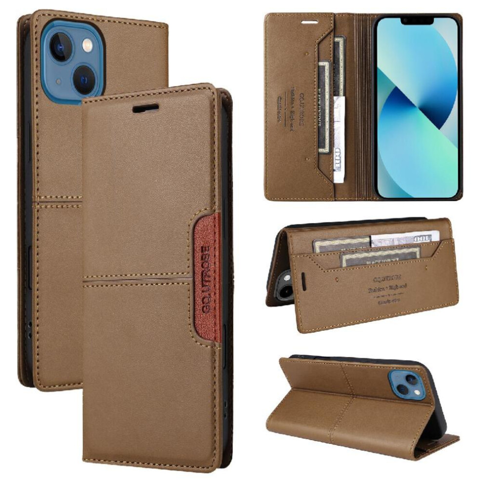 (Brown) Flip Case For Iphone 13 Flip Cover Shockproof Rfid Blocking Wallet Brown 764563719303