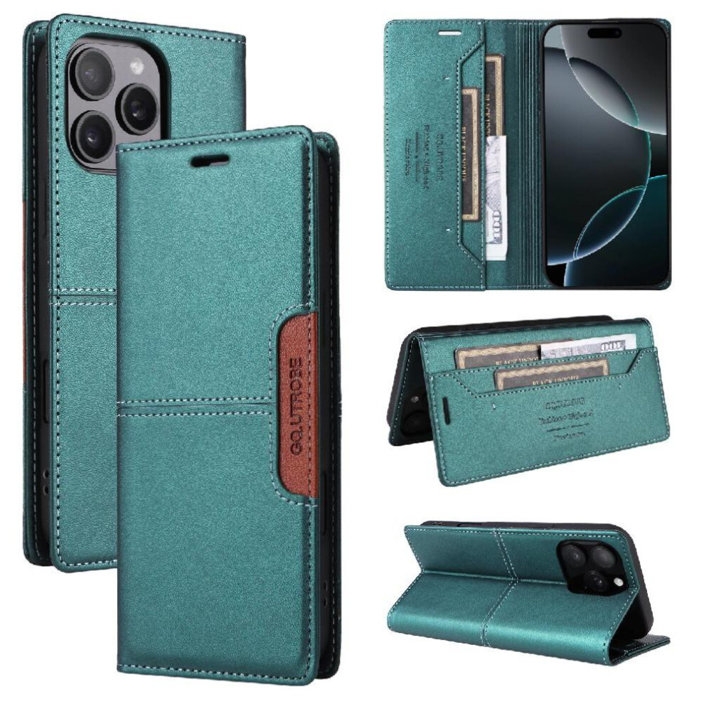 (Green) Flip Case For Iphone 16 Pro Max Rfid Blocking Shockproof Wallet Flip Cover Green 764563719341