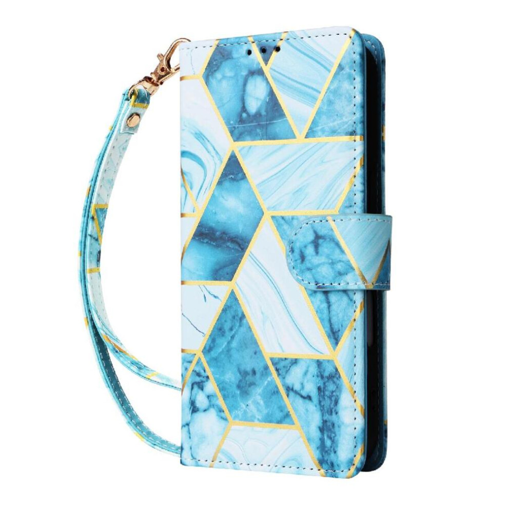 (Blue) Wallet Case For Iphone 13 Pro Magnetic Closure Kickstand Pu Leather Wrist Strap Wallet Case Blue 764563719969