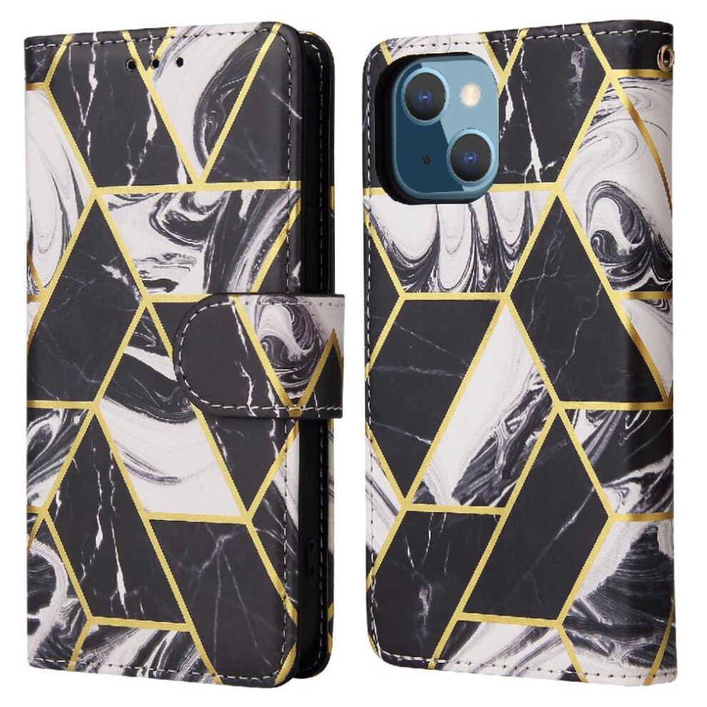 (Black) Wallet Case For Iphone 13 Mini Wrist Strap Pu Leather Kickstand Magnetic Closure Wallet Case Black 764563719990