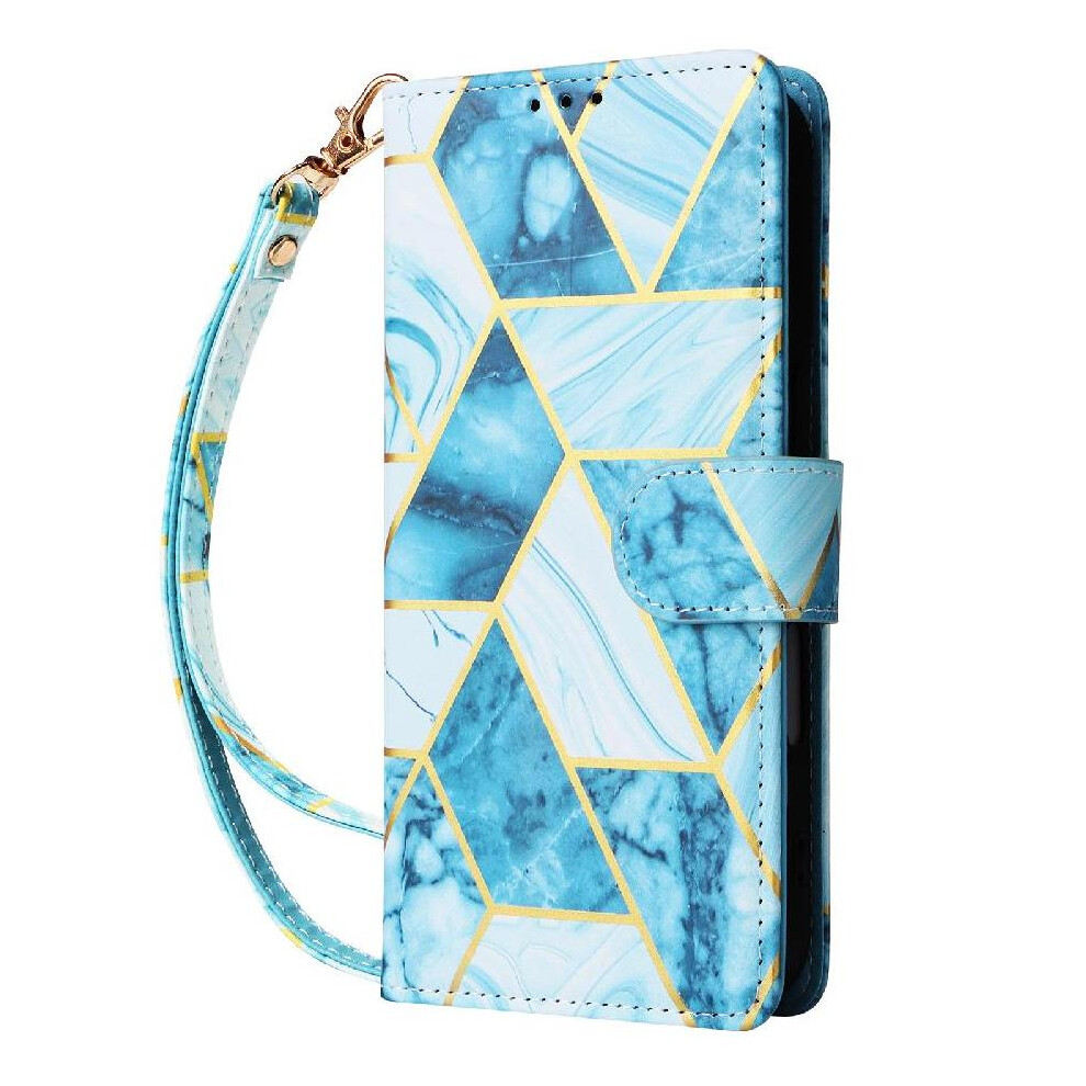 (Blue) Wallet Case For Iphone 13 Mini Wrist Strap Pu Leather Kickstand Magnetic Closure Wallet Case Blue 764563720002