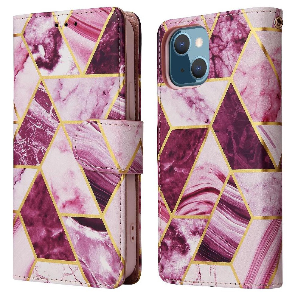 (Purple) Wallet Case For Iphone 13 Wallet Case Wrist Strap Kickstand Pu Leather Magnetic Closure Purple 764563720064