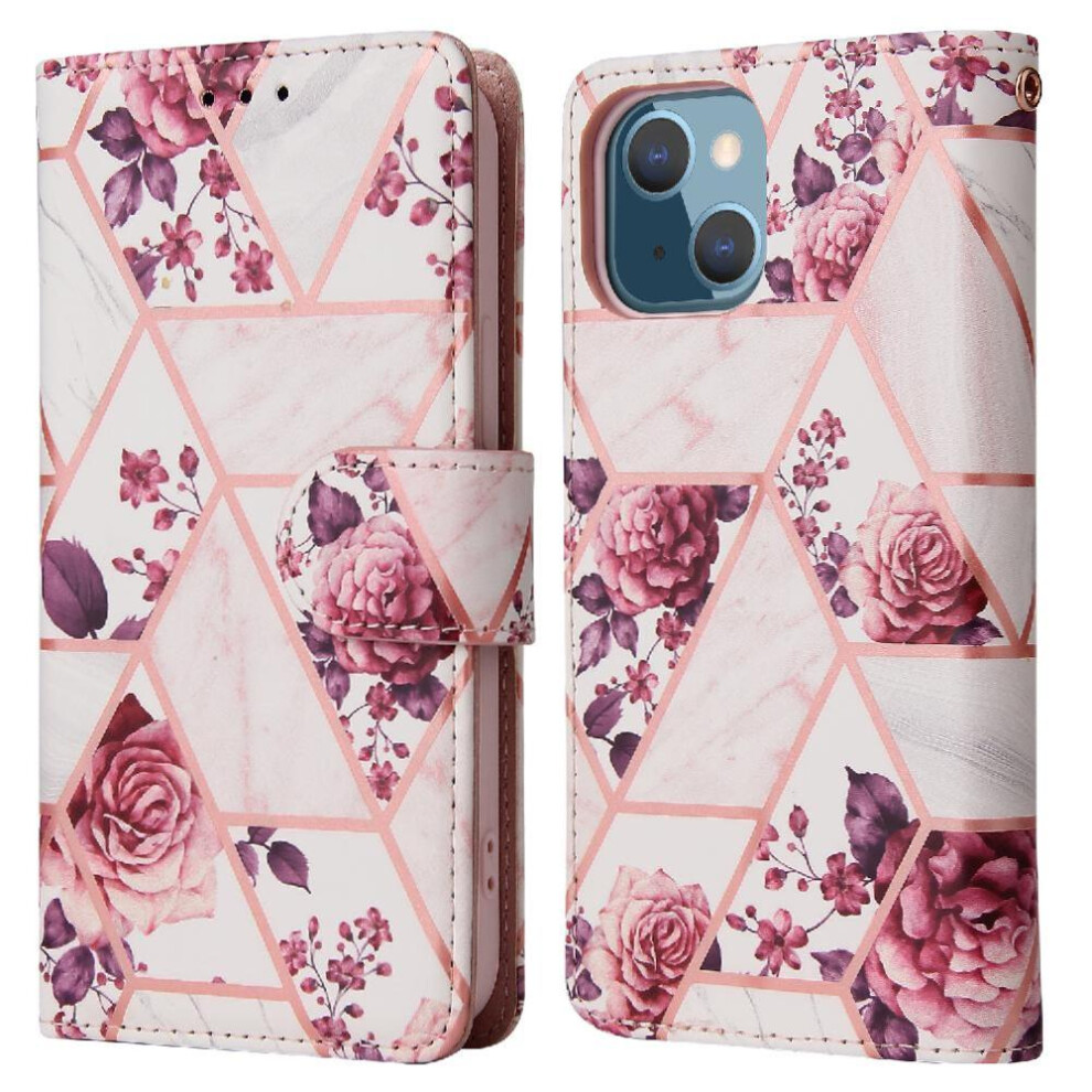 (Rose ) Wallet Case For Iphone 13 Wallet Case Wrist Strap Kickstand Pu Leather Magnetic Closure Red 764563720057