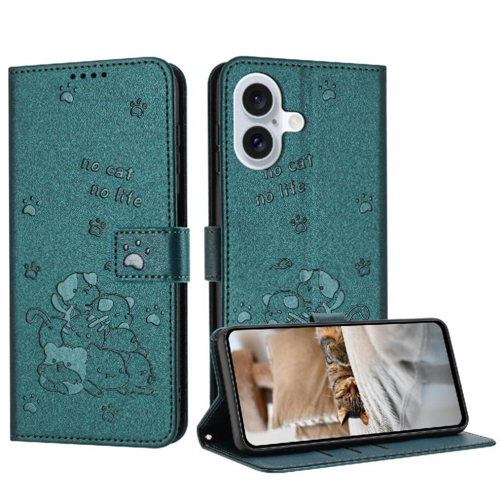 (C2) Flip Case For Iphone 16 Cute Cat Leather Wallet Card Holder Kickstand Pu Leather 764563720231