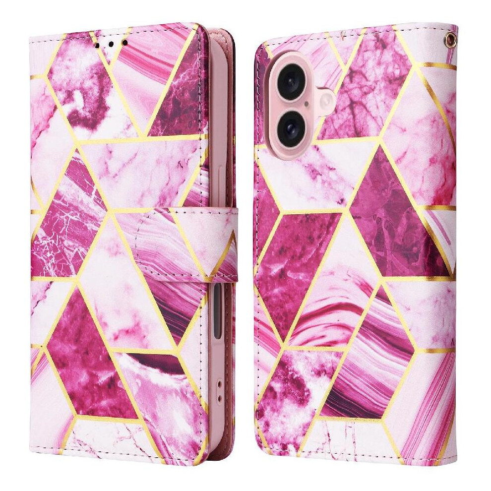 (Purple) Wallet Case For Iphone 16 Magnetic Closure Pu Leather Kickstand Wallet Case Wrist Strap Purple 764563720705