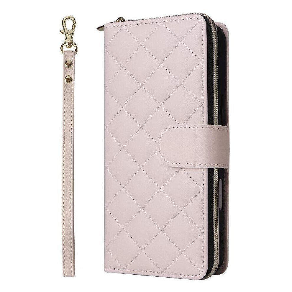 (White) Flip Zipper Case For Iphone 16 Magnetic Closure 9 Card Holder 1 Cash Slot Wrist Strap Kickstand White 764563724239