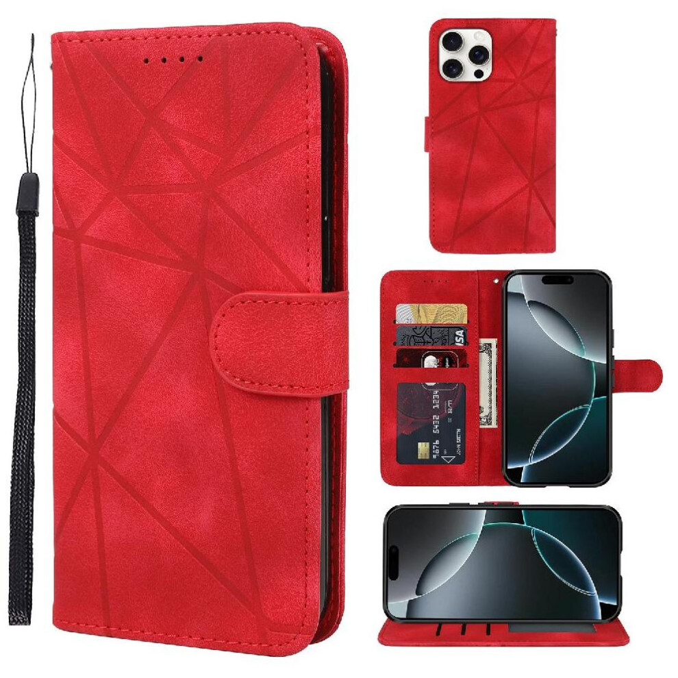 (Red) Flip Case For Iphone 16 Pro Unisex Card Slot Flip Stand Red 764563725175