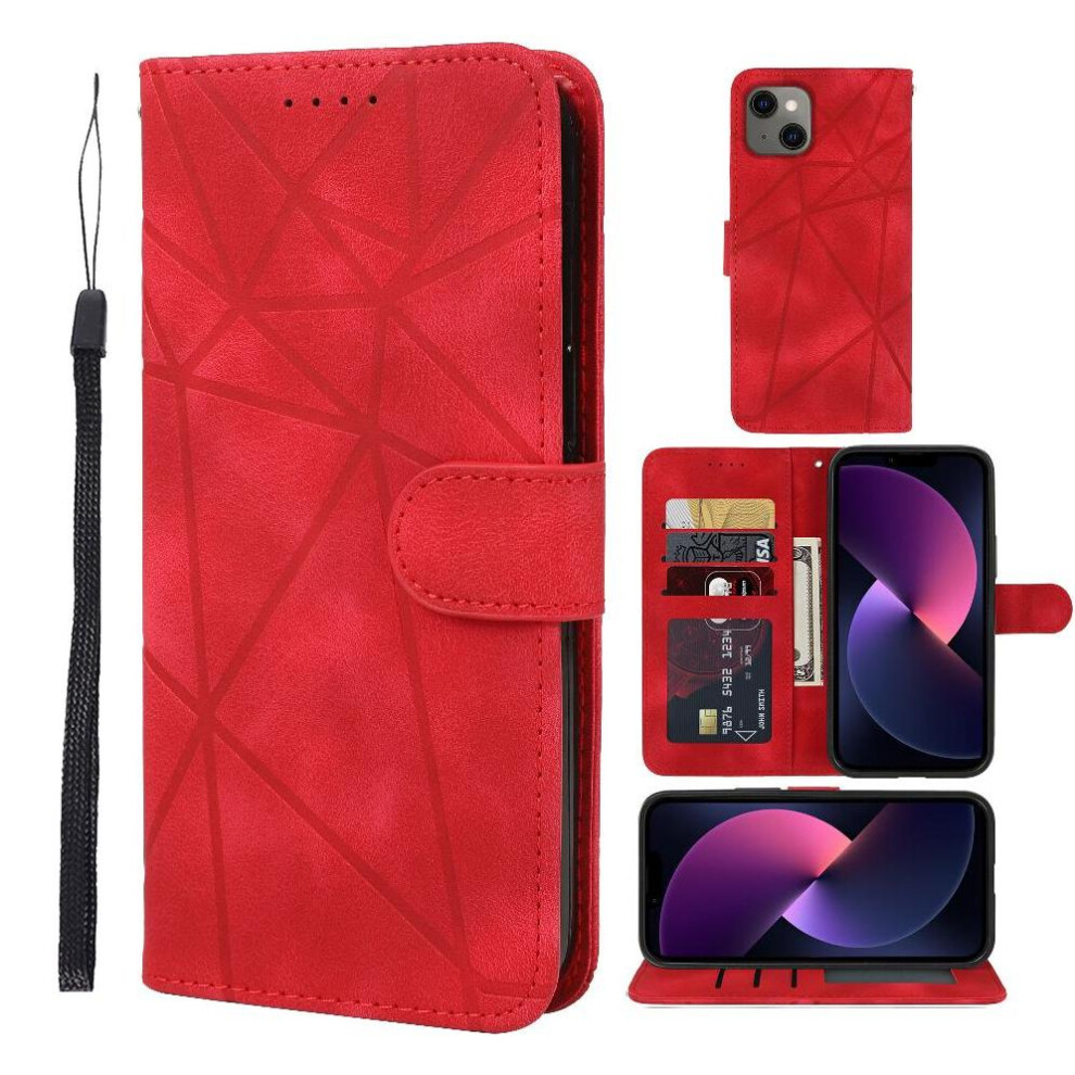 (Red) Flip Case For Iphone 13 Card Slot Stand Unisex Flip Red 764563725410