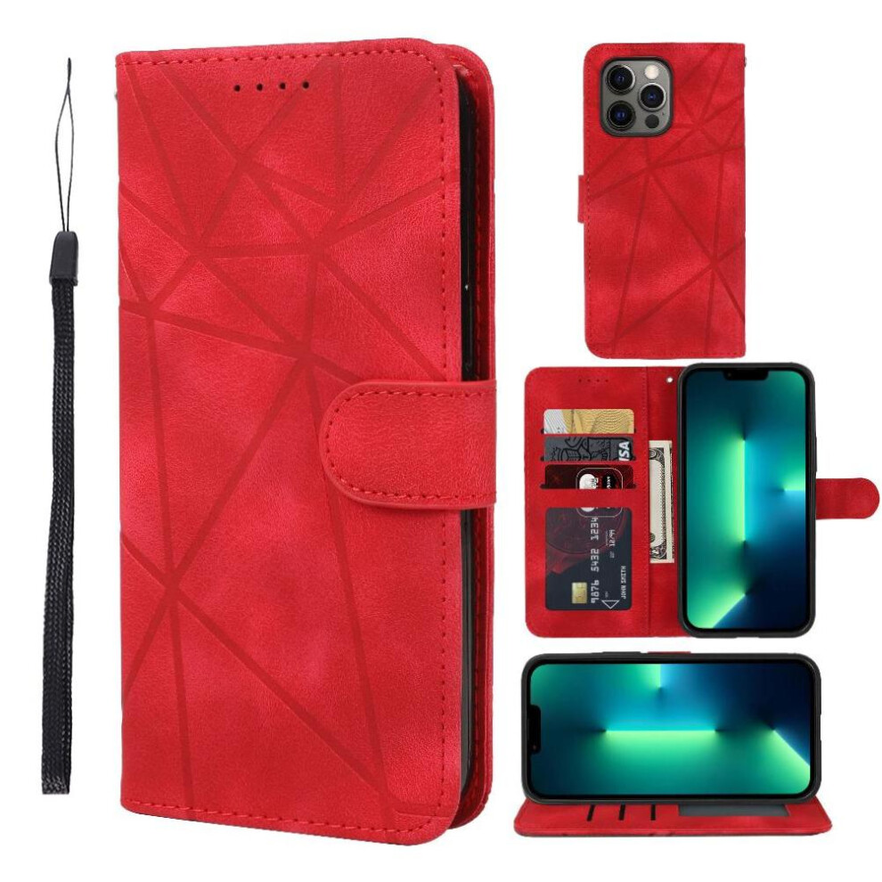 (Red) Flip Case For Iphone 13 Pro Card Slot Flip Stand Unisex Red 764563725540