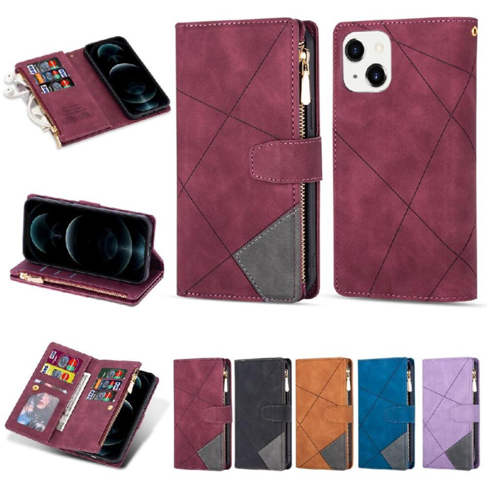 (Red) Wallet Case For Iphone 13 5 Card Holders Magnetic Closure Wrist Strap Kickstand Red 764563725892