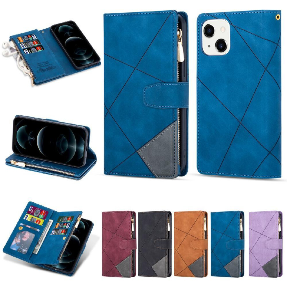 (Blue) Wallet Case For Iphone 13 5 Card Holders Magnetic Closure Wrist Strap Kickstand Blue 764563725908