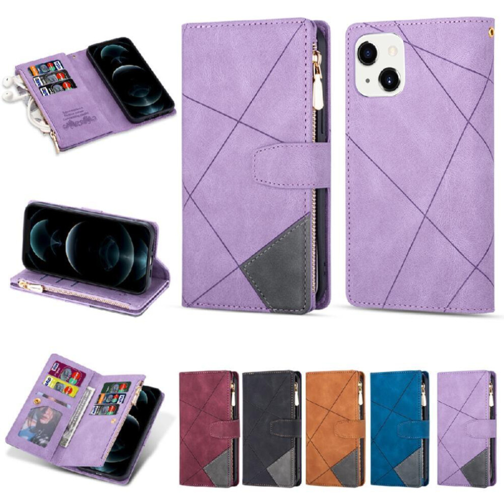 (Purple) Wallet Case For Iphone 13 5 Card Holders Magnetic Closure Wrist Strap Kickstand Purple 764563725922