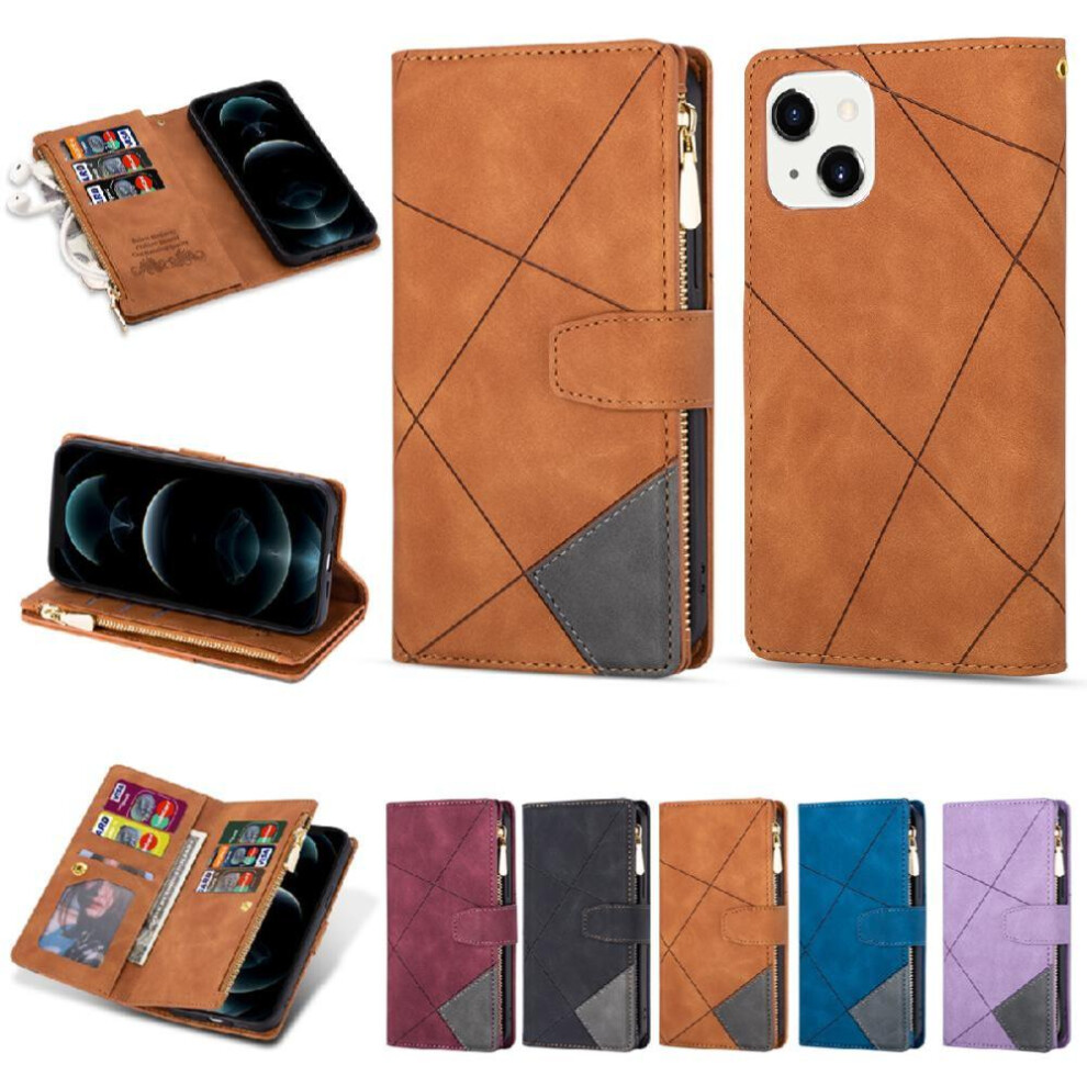 (Brown) Wallet Case For Iphone 13 5 Card Holders Magnetic Closure Wrist Strap Kickstand Brown 764563725915