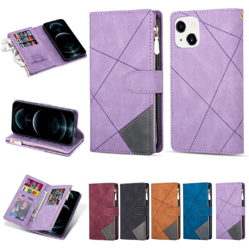 (Purple) Wallet Case For Iphone 13 Mini Wrist Strap Kickstand 5 Card Holders Magnetic Closure Purple 764563725977